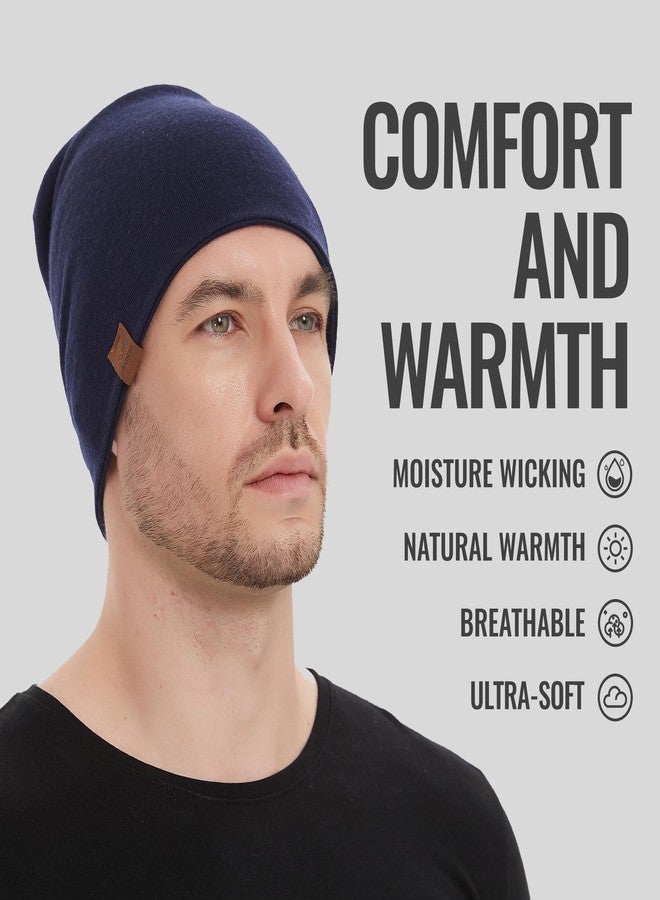 ACUSHLA 100% Merino Wool Cuff Beanie for Men & Women Knitted Winter Hat Unisex Watch Cap Skull Wrap for Cold Weather, Navy Blue - Image 3